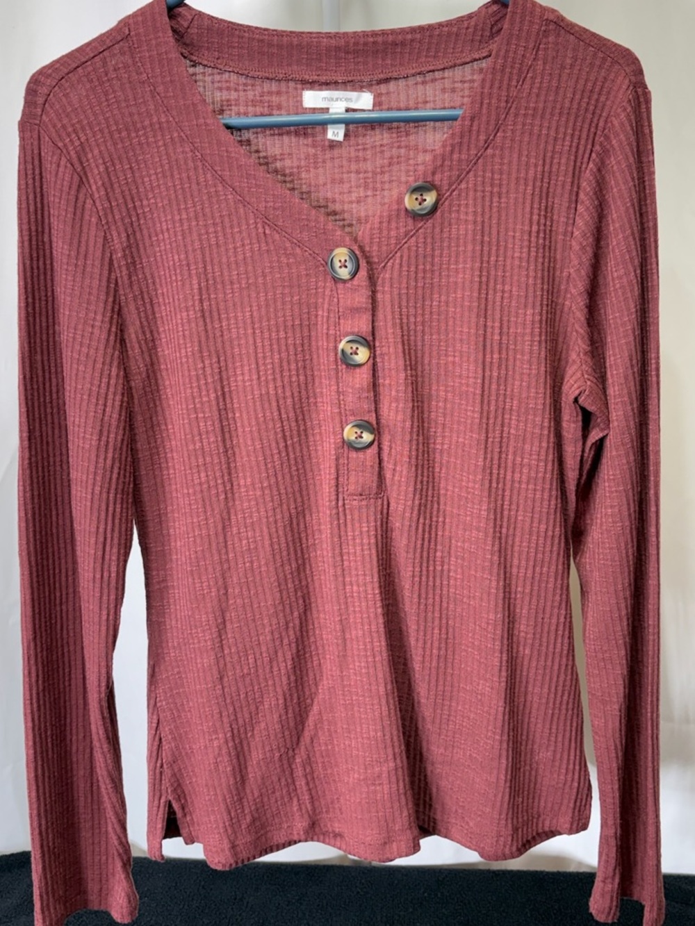 Maurices Ribbed Henley Long-Sleeve Top - Mauve Rose 2525